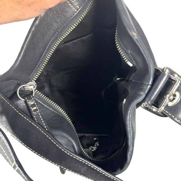 Margot Black Pebbled Leather Foldover Crossbody Shoulder Bag Silver Hardware - Picture 5 of 5